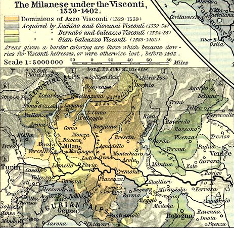 Map of the Milanese under the Visconti, 1339-1402