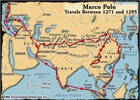 Map of Marco Polo Travels Between 1271 and 1295