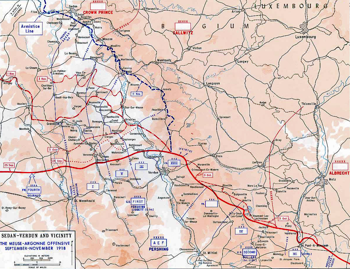 Map of the Battles of the Meuse-Argonne - Sept 26-Nov 11, 1918