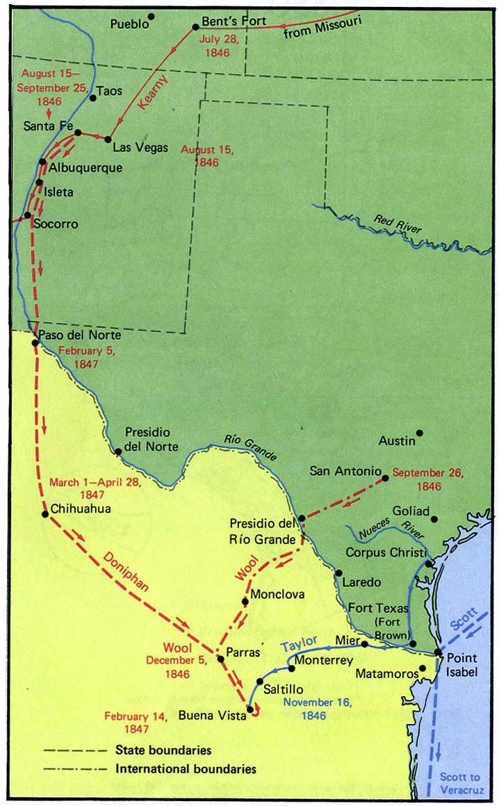 Map of the Mexican War: Campaigns of Kearny and Doniphan