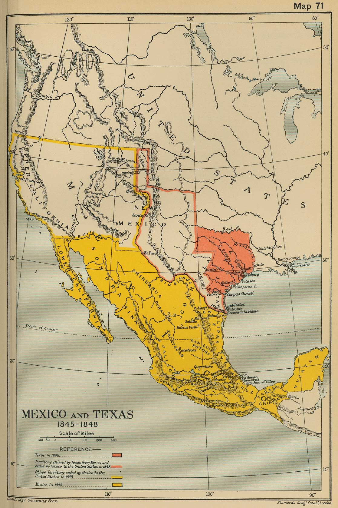 Map of Mexico and Texas 1845-1845