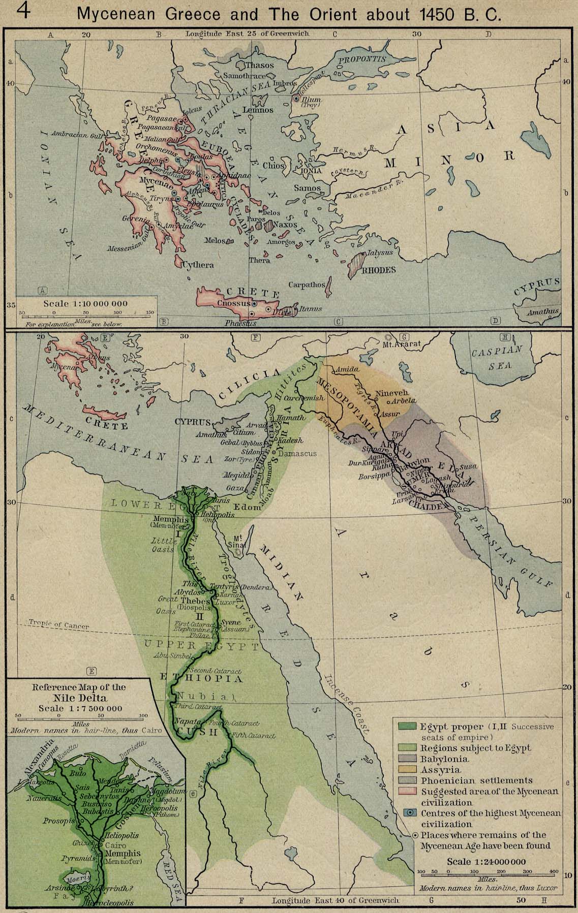 Map of Mycenaean Greece and the Orient about 1450 B.C.