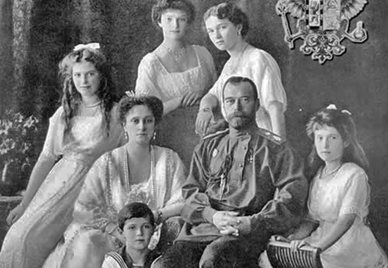 Emperor Nicholas II and his family - Empress Alexandra Fyodorovna and their children (left to right) Maria, Alexis, Tatiana, Olga, Anastasia