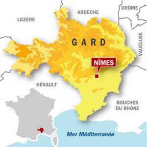 Map Location of Nimes, Gard département, France