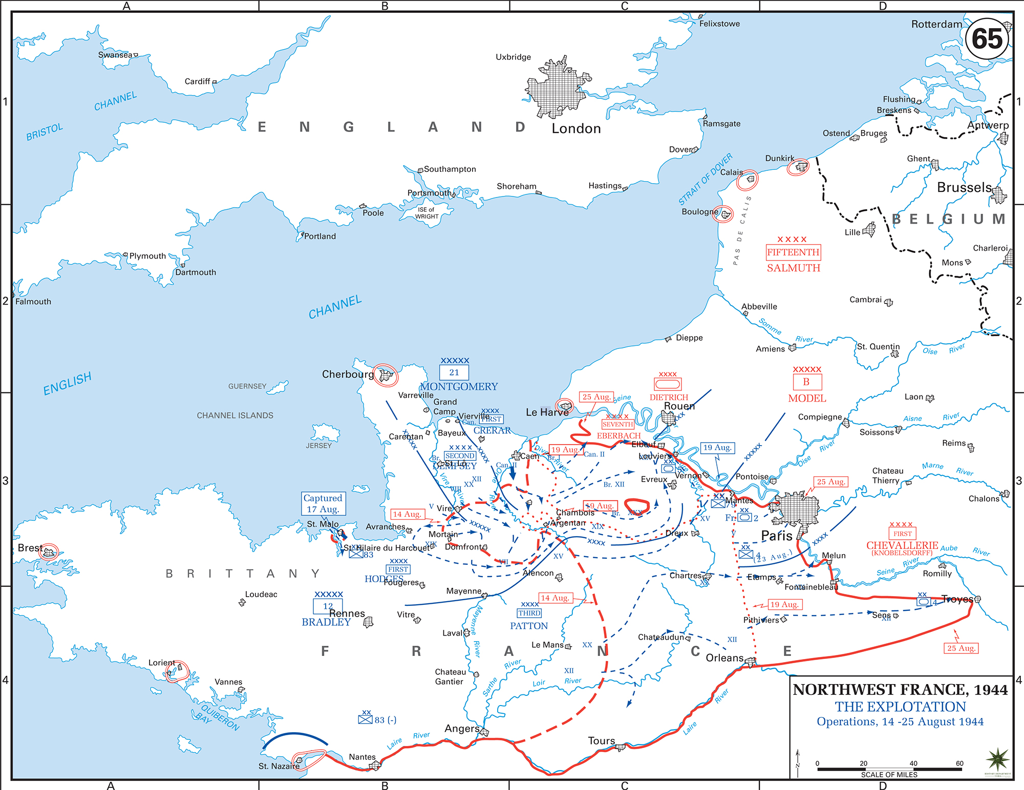 Map of WWII: Normandy August 14 25 1944
