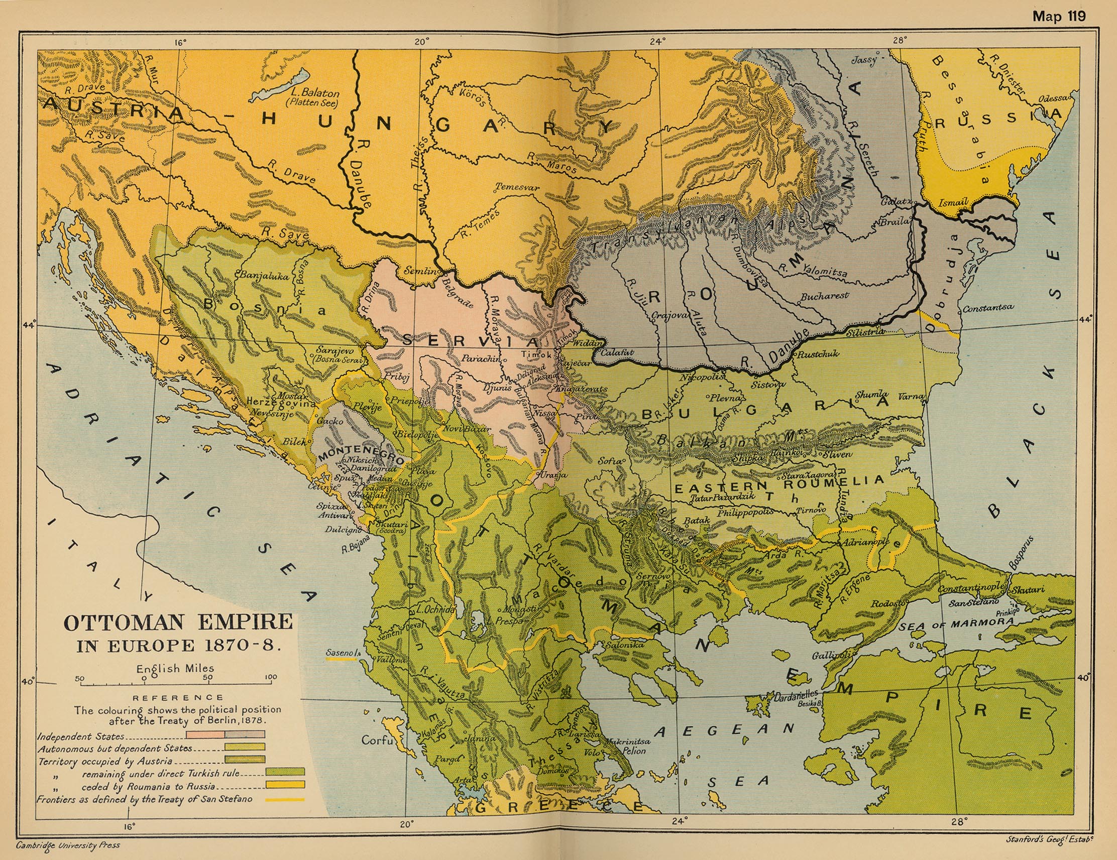 Map of the Ottoman Empire in Europe 1870-1878