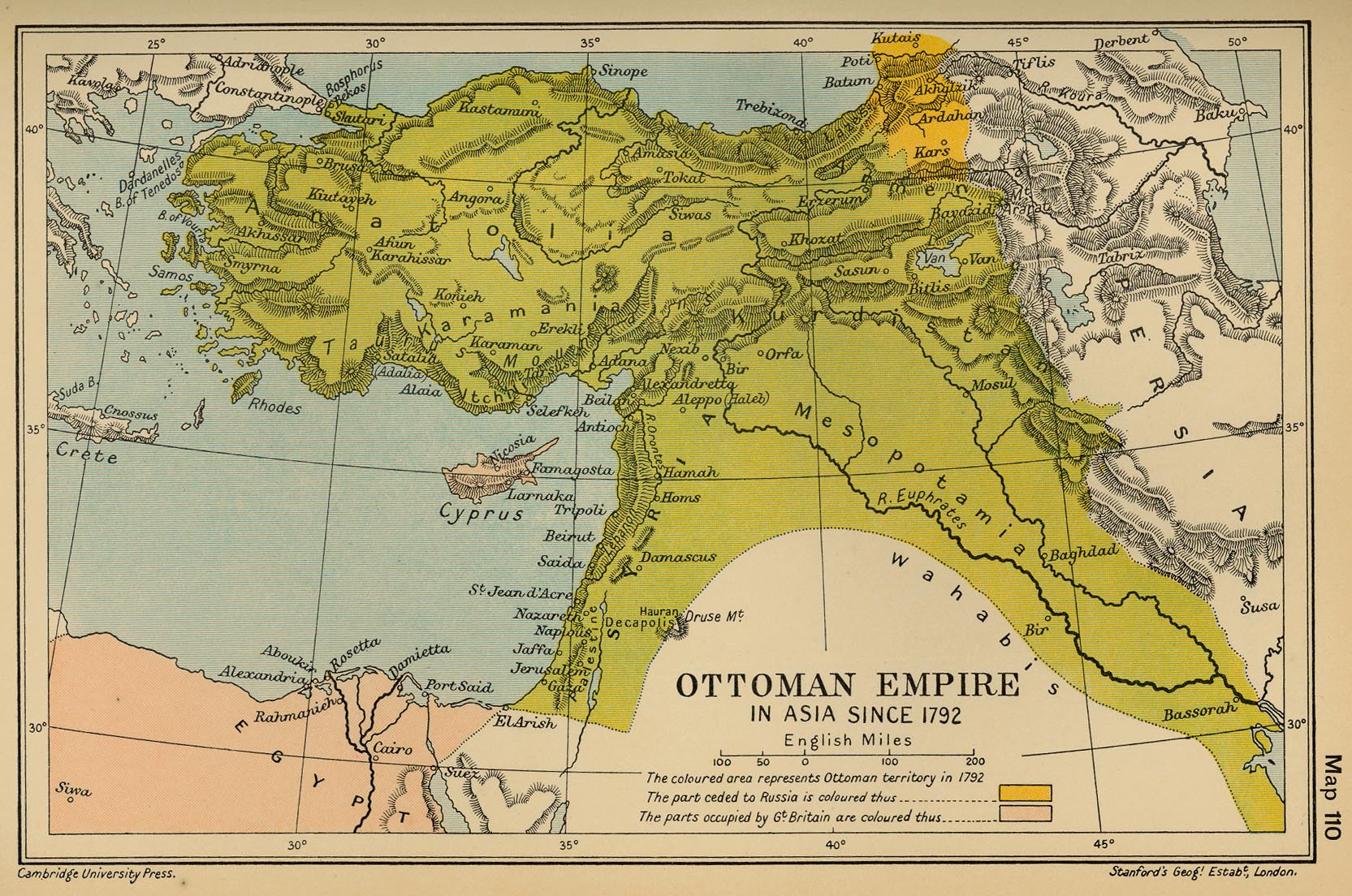 Ottoman Turkish, Map of Asian Part of Ottoman Empire