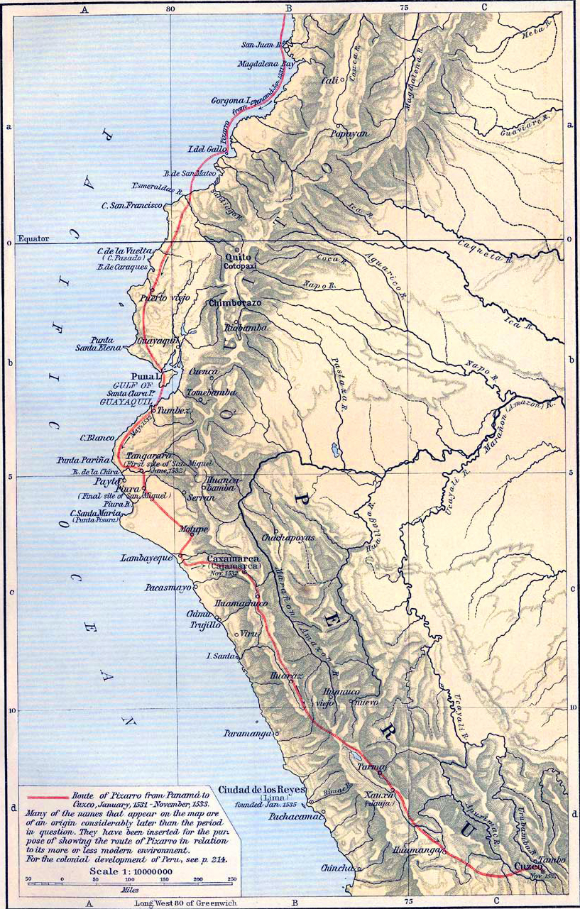 Historical Map of the Conquest of Peru 1531-1533