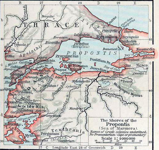 History map of the shores of the Propontis (Sea of Marmara)
