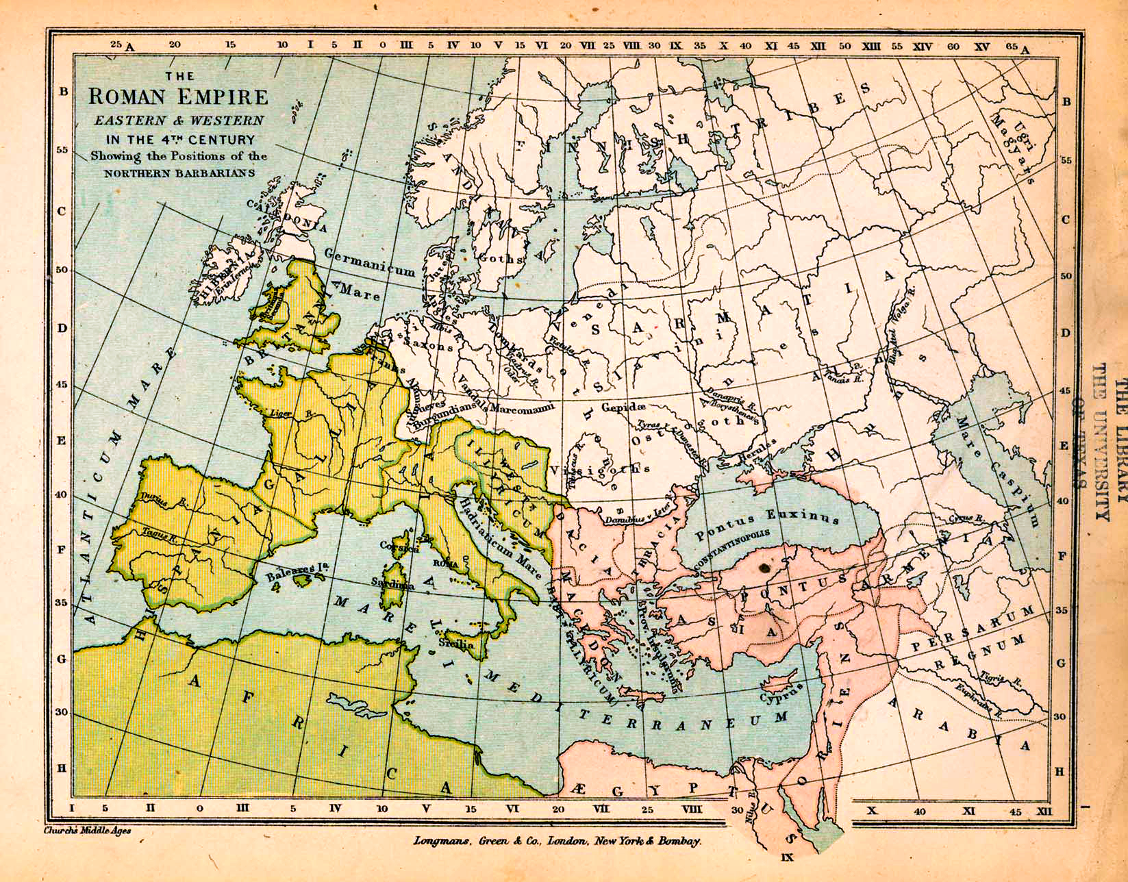 Map of the Roman Empire, Eastern and Western, in the 4th Century
