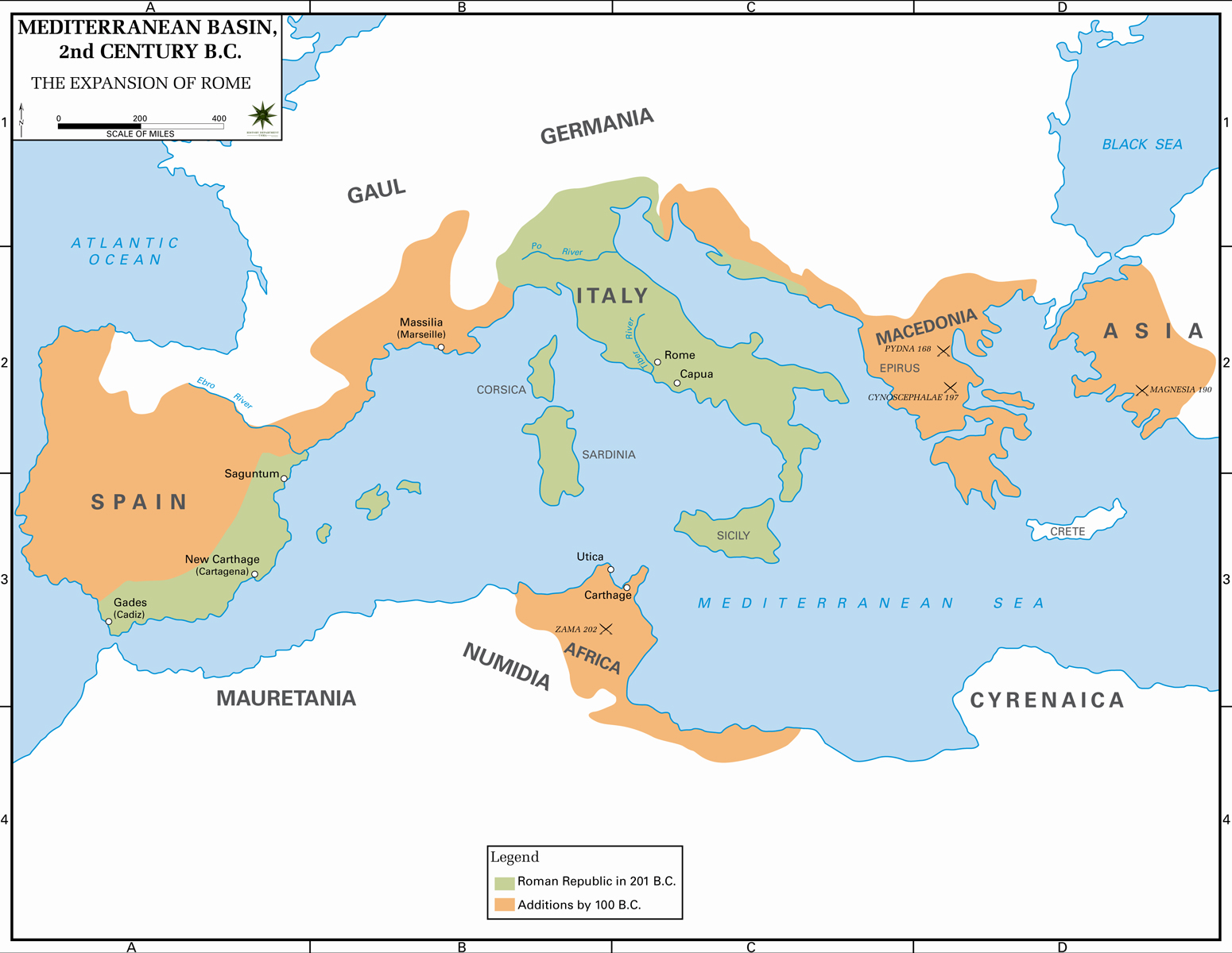 Map of the Growth of the Roman Republic during the 2nd Century BC