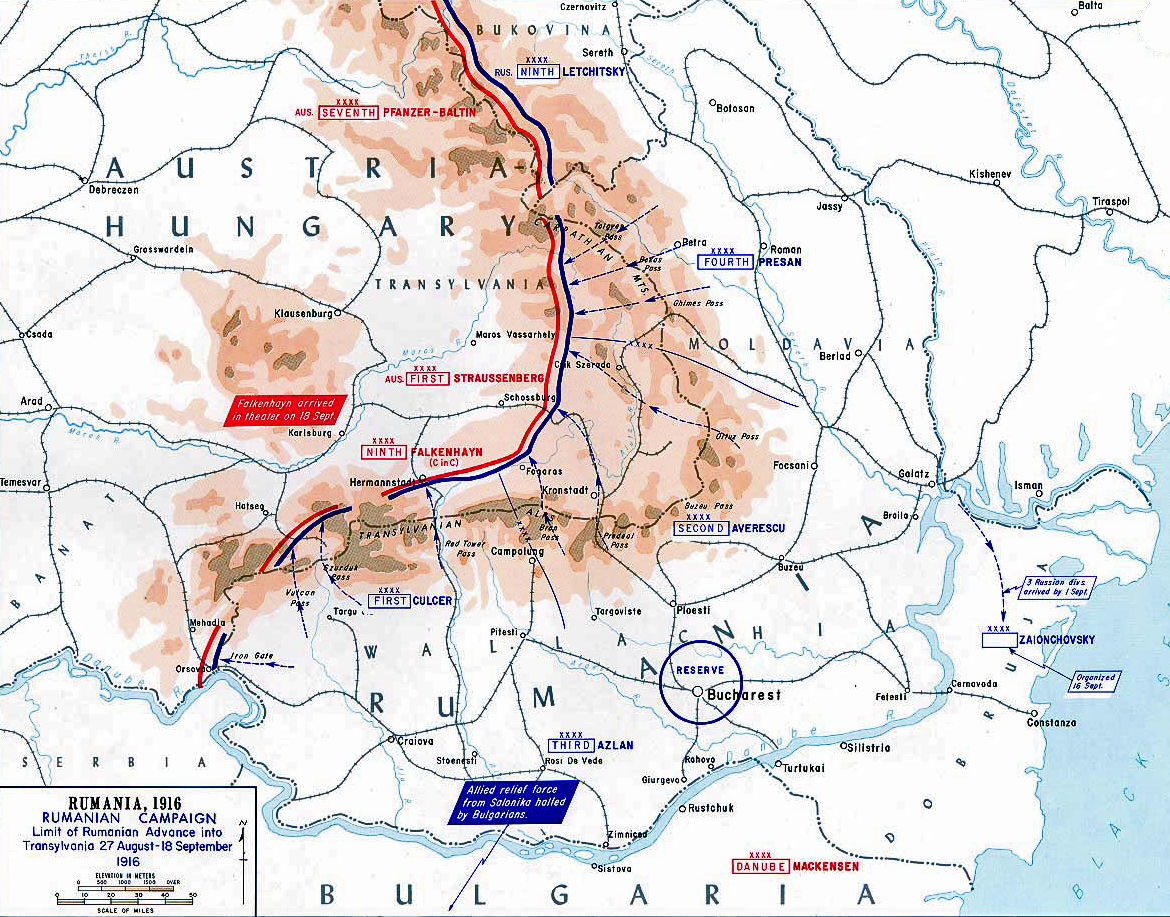 Map of WWI: Romanian Campaign - Aug 27-Sep 18, 1916