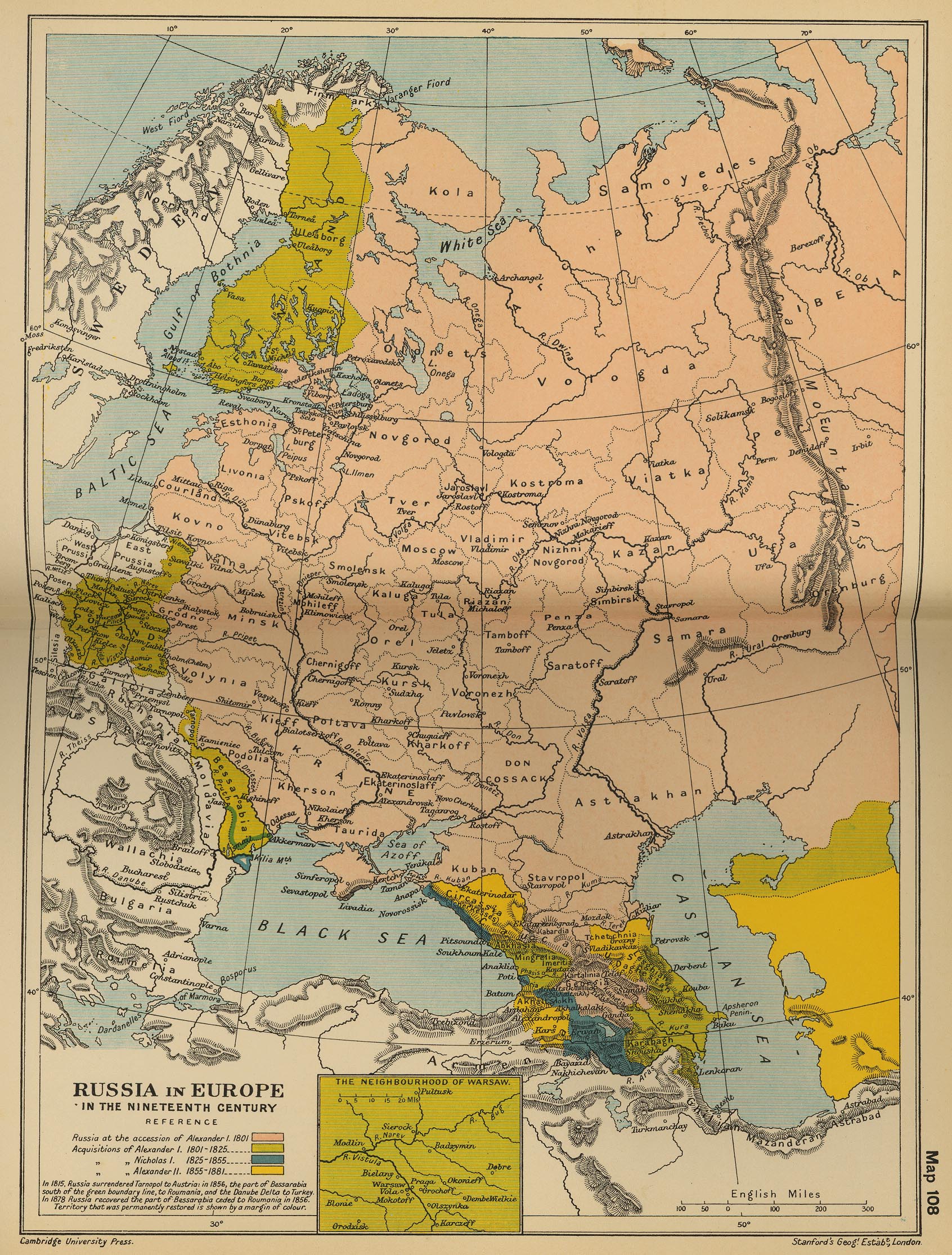 Map of Russia in Europe in the 19th Century