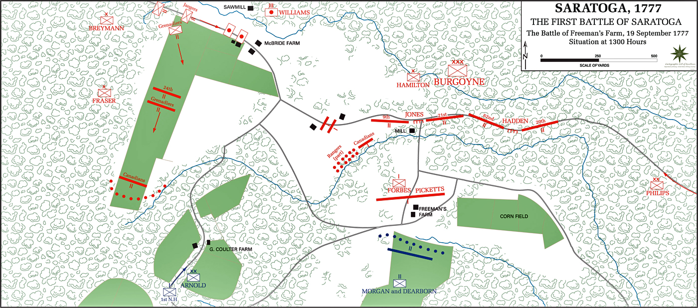Map of the First Battle of Saratoga at 1300 Hours - September 19, 1777