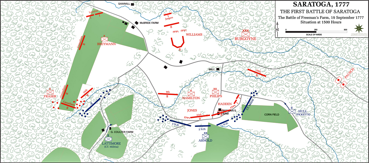 Map of the First Battle of Saratoga at 1500 Hours - September 19, 1777