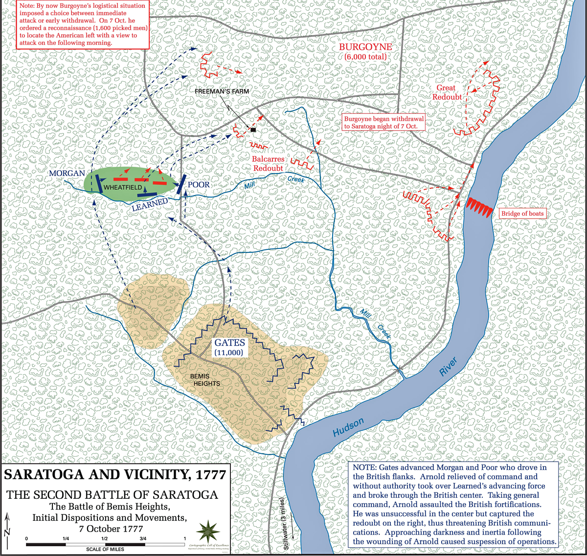 Map of the Second Battle of Saratoga: Initial Dispositions - October 7, 1777