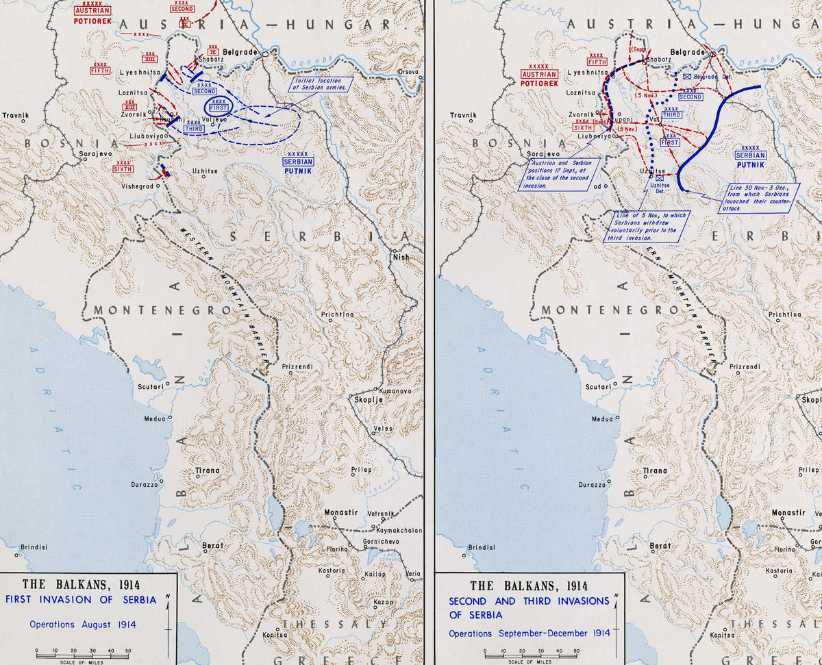 Map of WWI: Three Invasions of Serbia - August-December 1914