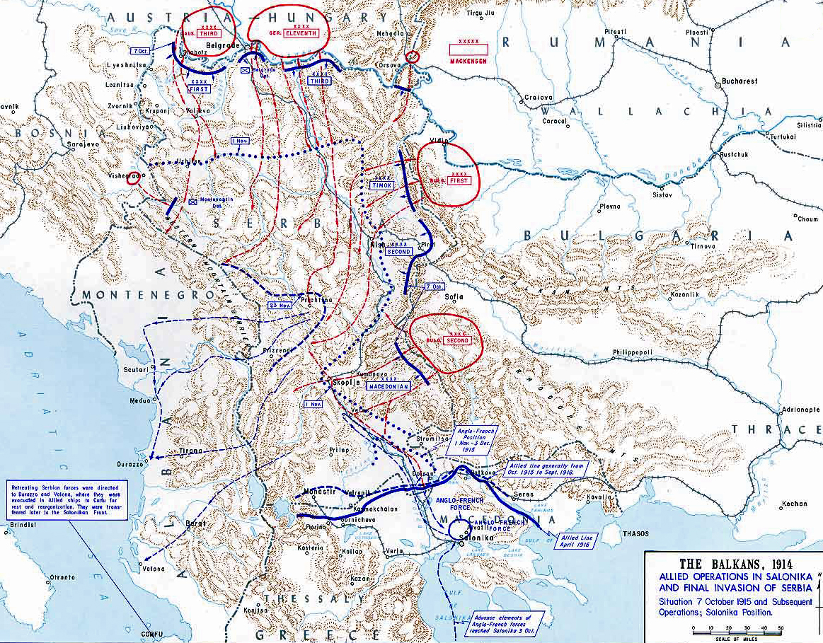 Map of WWI: Serbia and the Salonika Expedition - October 7, 1915