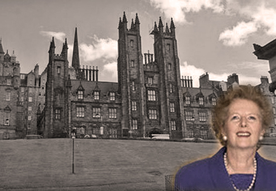 MARGARET THATCHER AND THE ASSEMBLY HALL OF THE CHURCH OF SCOTLAND, THE MOUND, EDINBURGH