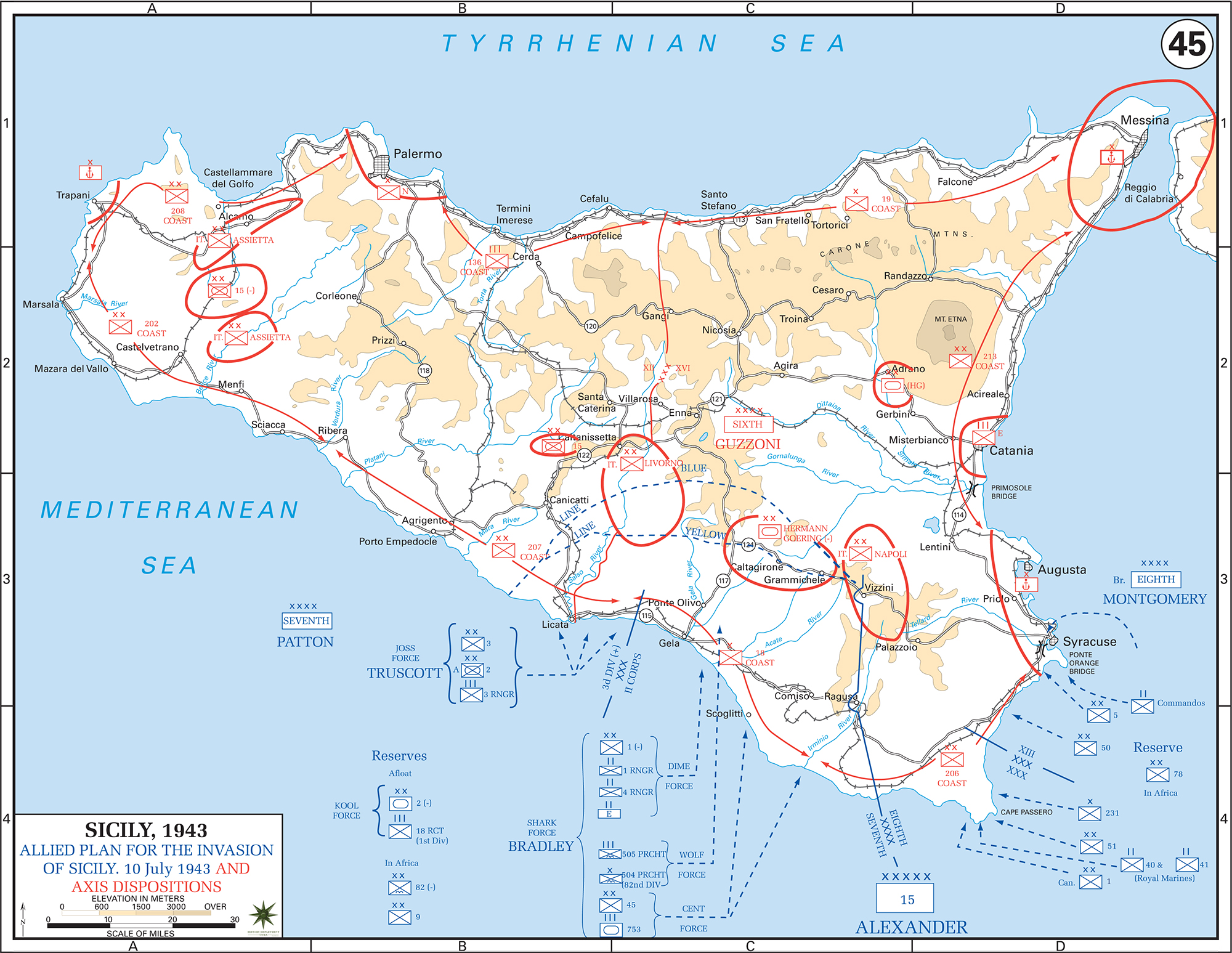 WWII Sicily July 10, 1943, Allied Plan for the Invasion of Sicily and Axis Dispositions