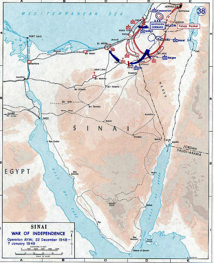 History Map of the Sinai Peninsula: Israel's War of Independence, Operation AYIN, December 22, 1948 - January 7, 1949.