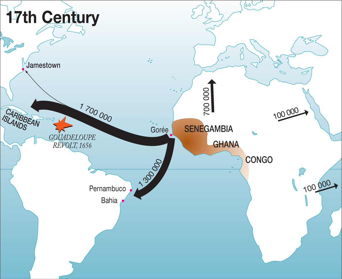 World Map: Slave Trade 1600-1700