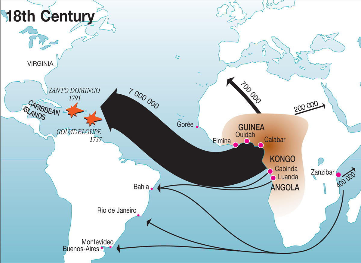 World Map: Slave Trade 1700-1800