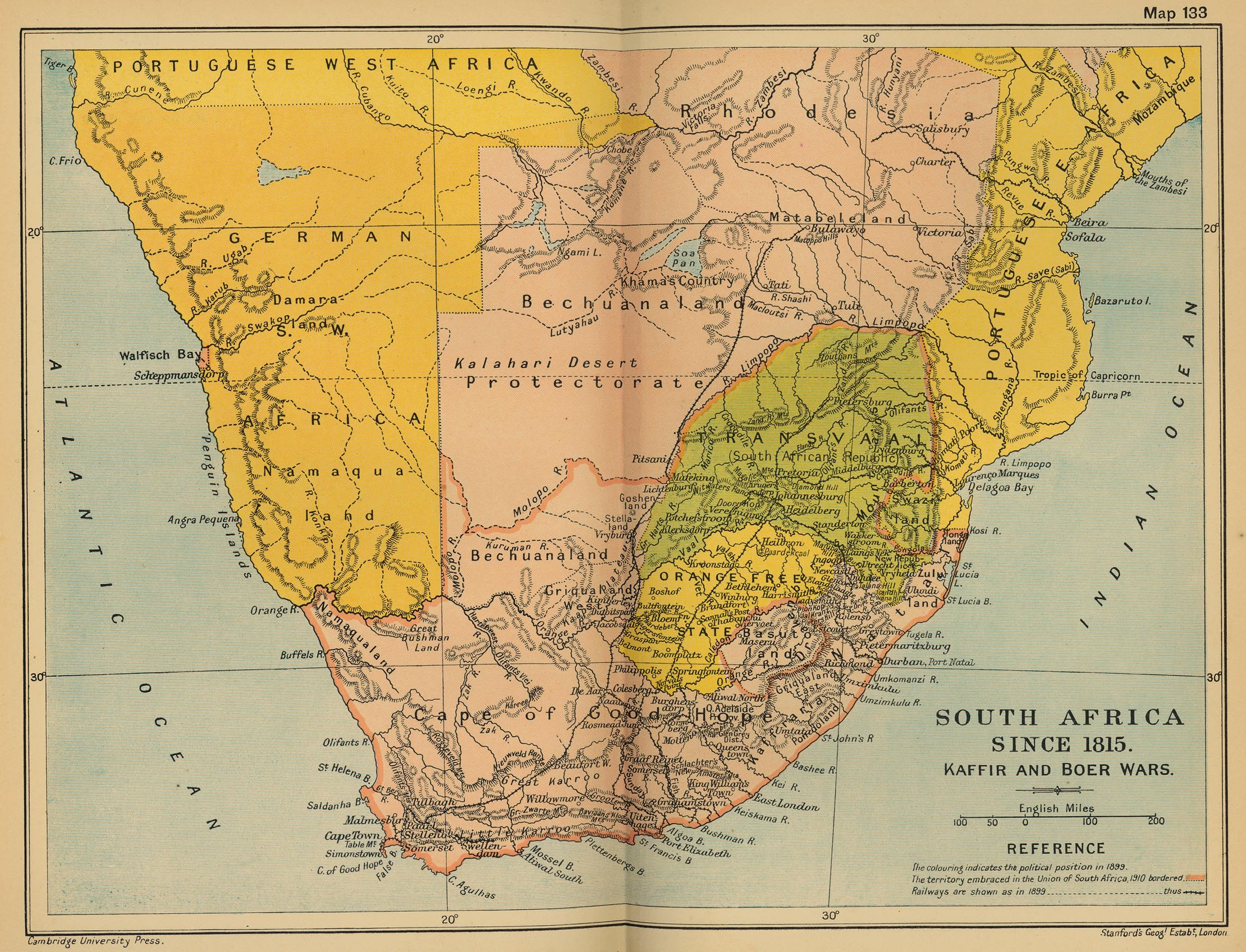 Map of South Africa since 1815: The Kaffir and Boer Wars