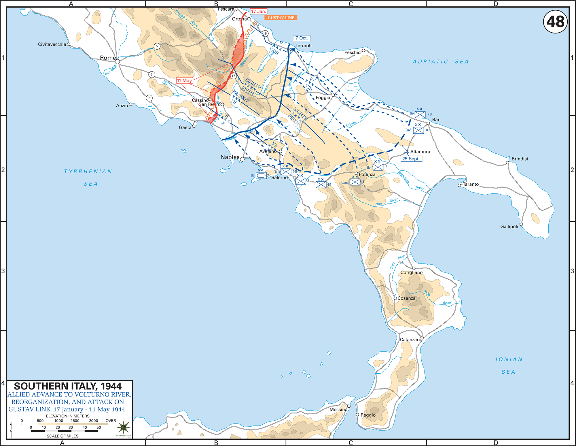 Map of WWII Southern Italy, January 17 - May 11, 1944