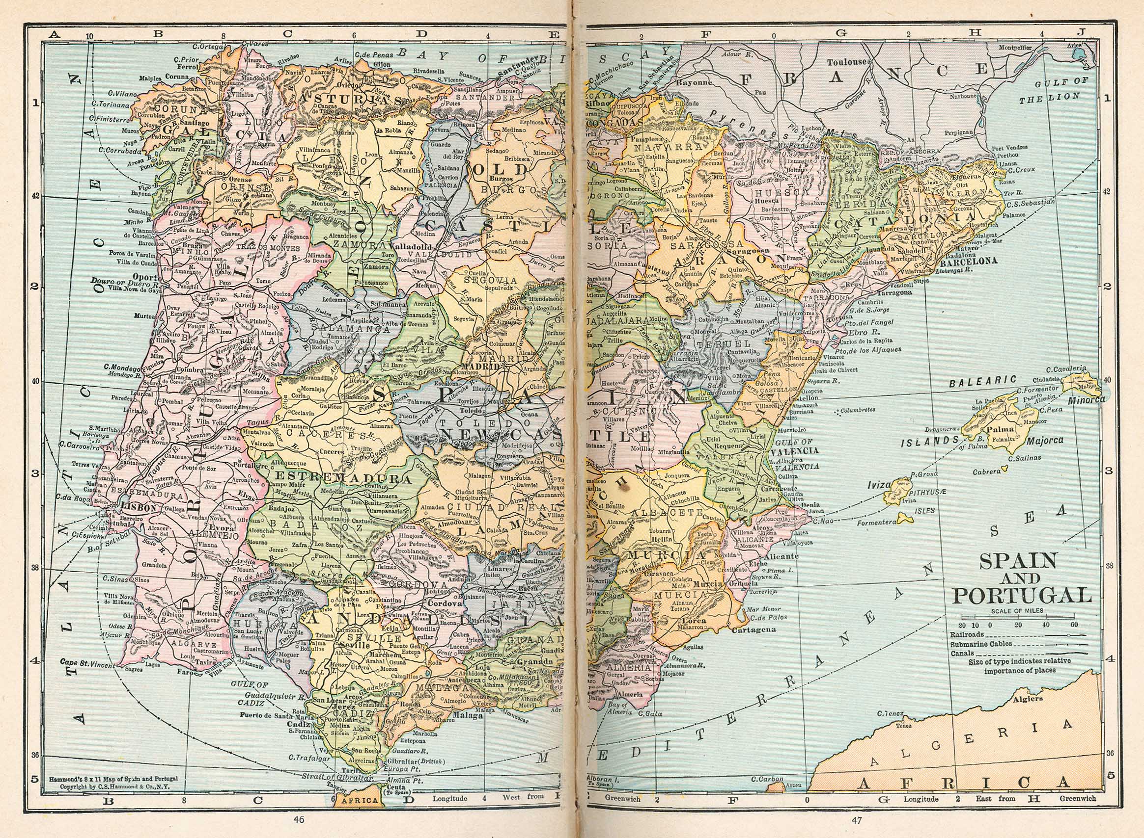 Map of Portugal and Spain, 1921