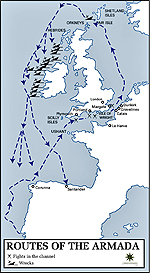 Map of the Routes of the Spanish Armada 1588