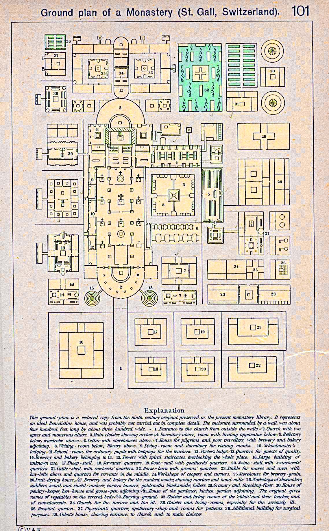 Map of the Ground Plan of St. Gall Monastery, Switzerland; ca. 819-826 A.D.