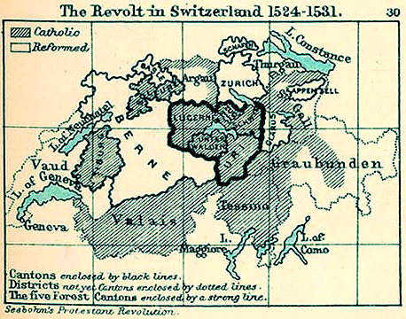 Map of the Revolt in Switzerland 1524-1531