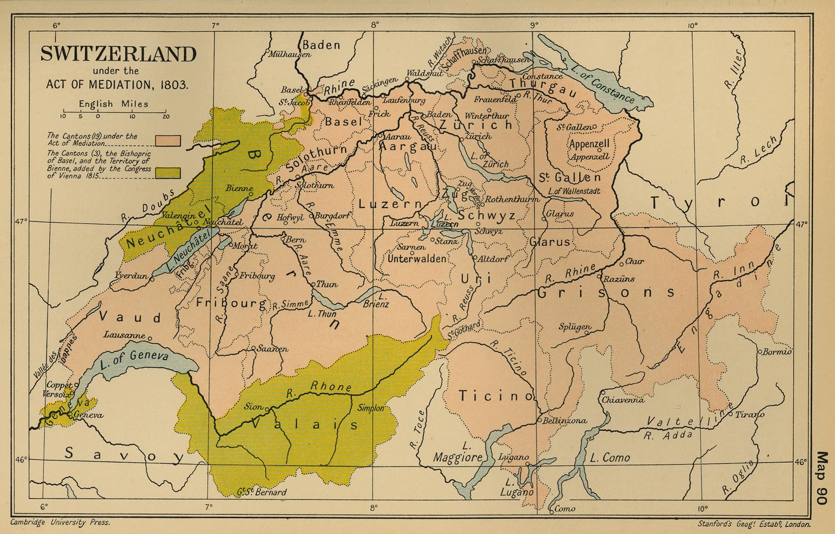 Map of Switzerland 1803: The Act of Mediation