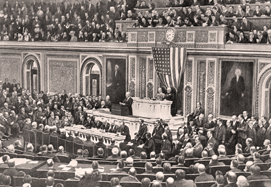 WOODROW WILSON ADDRESSING CONGRESS WITH HIS 14 POINTS SPEECH