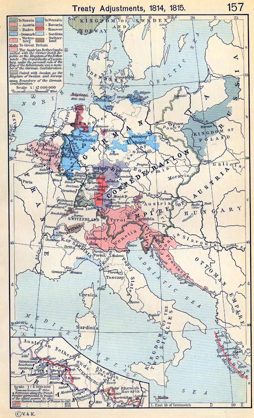 Map of Central Europe: Treaty adjustments 1814,1815
