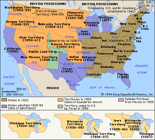 Map of the expansion of the United States 1822-1854