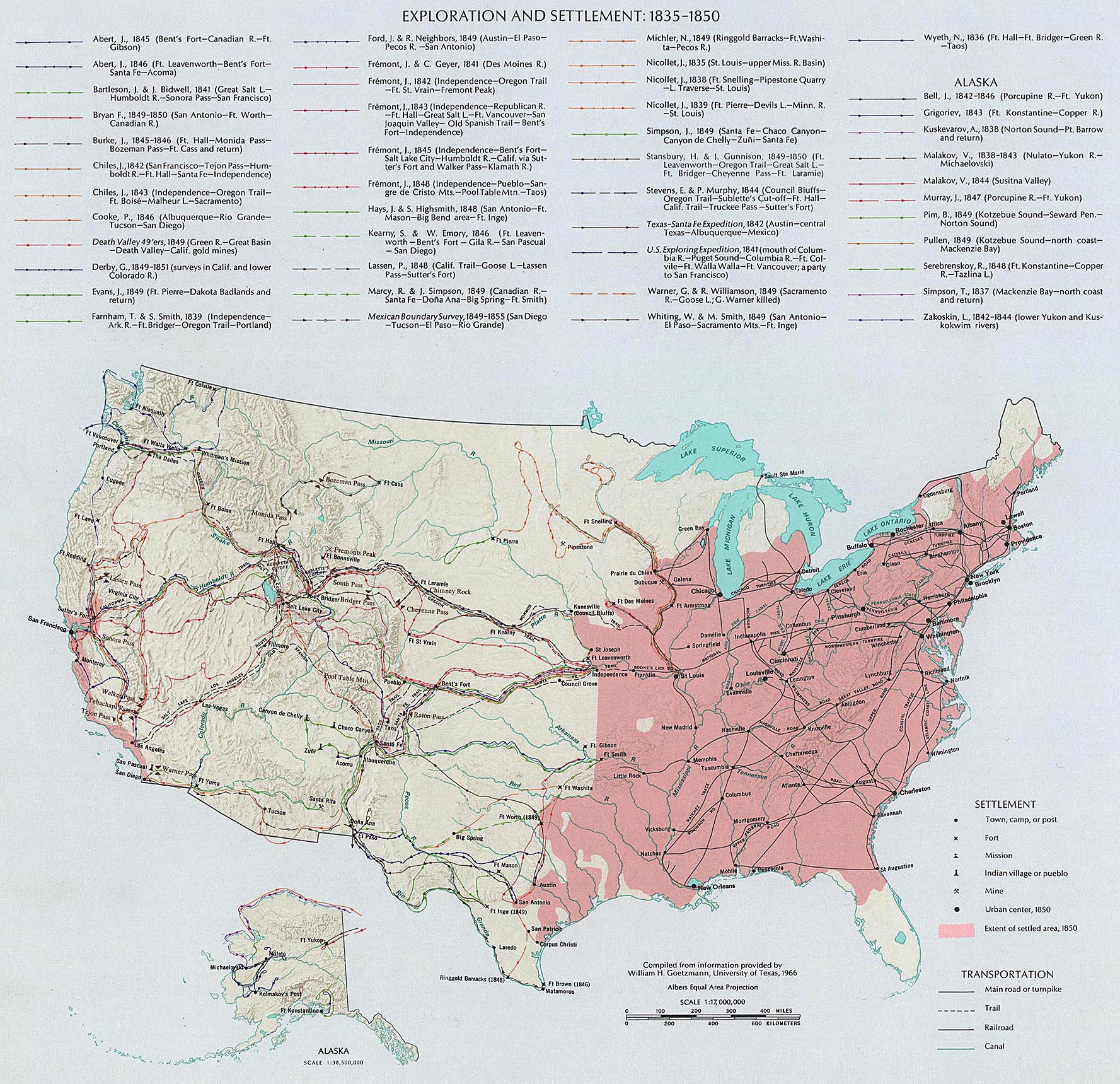 Map of the United States - Exploration and Settlement 1835-1850