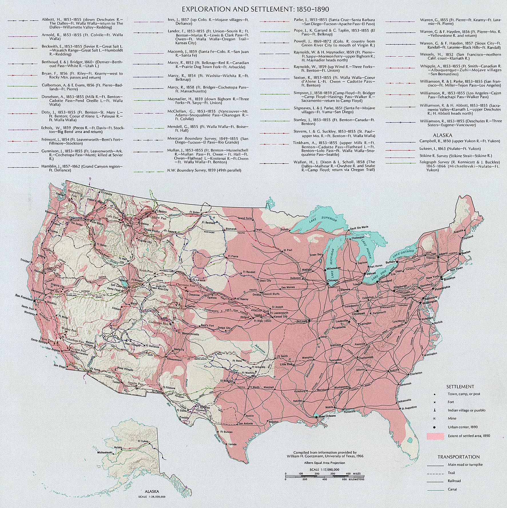 Map of the United States - Exploration and Settlement 1850-1890