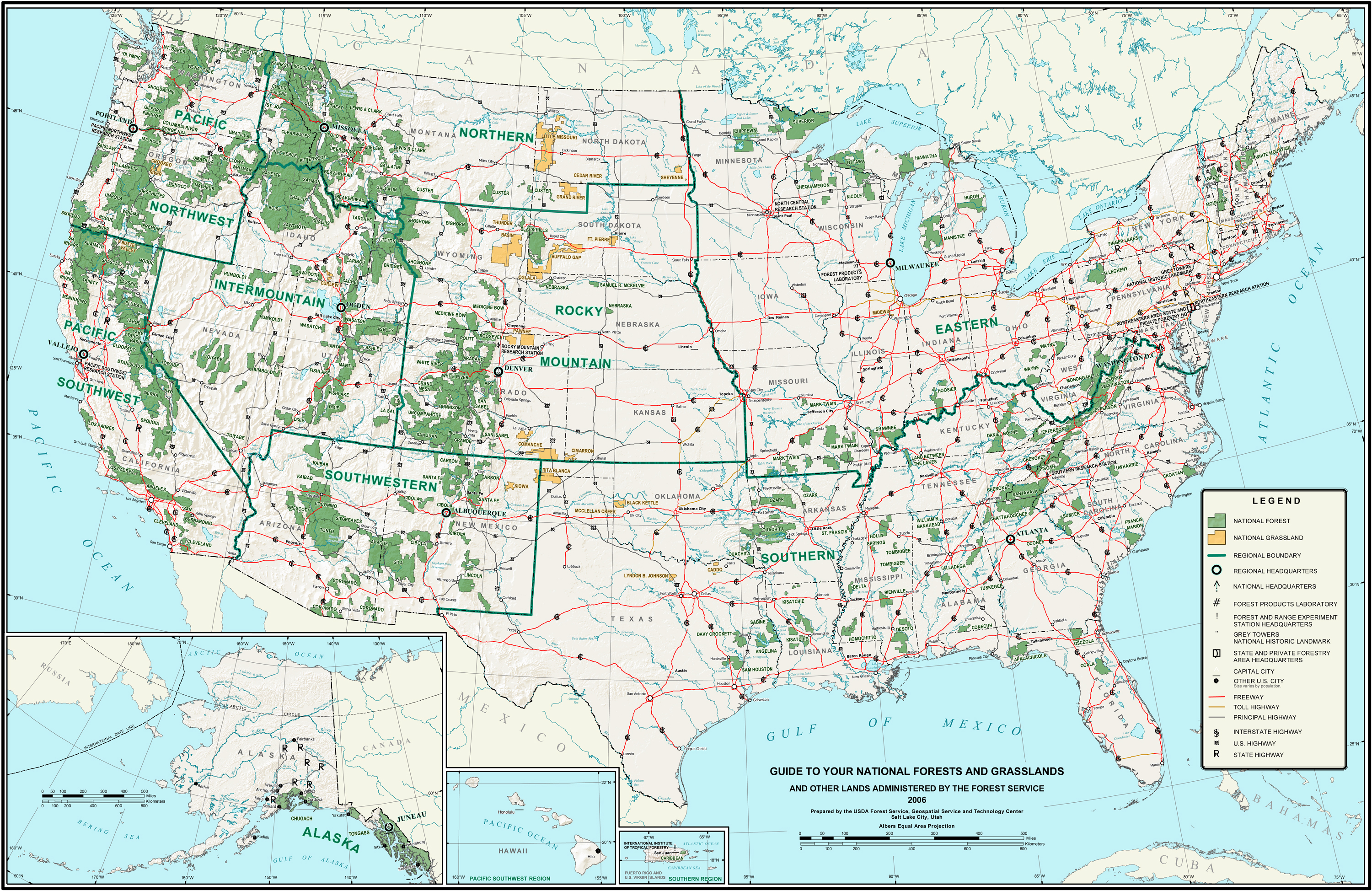 Map of the US - National Forests and Grasslands 2006.