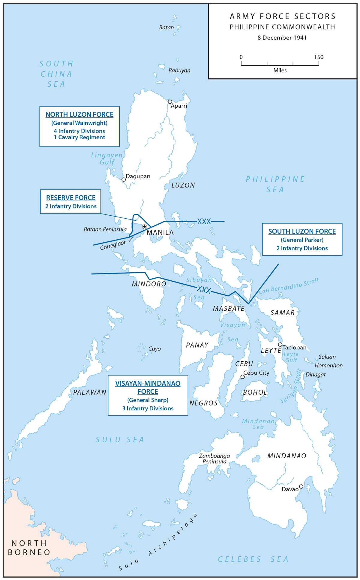 Map of Army Force Sectors - Philippine Commonwealth - 8 December 1941
