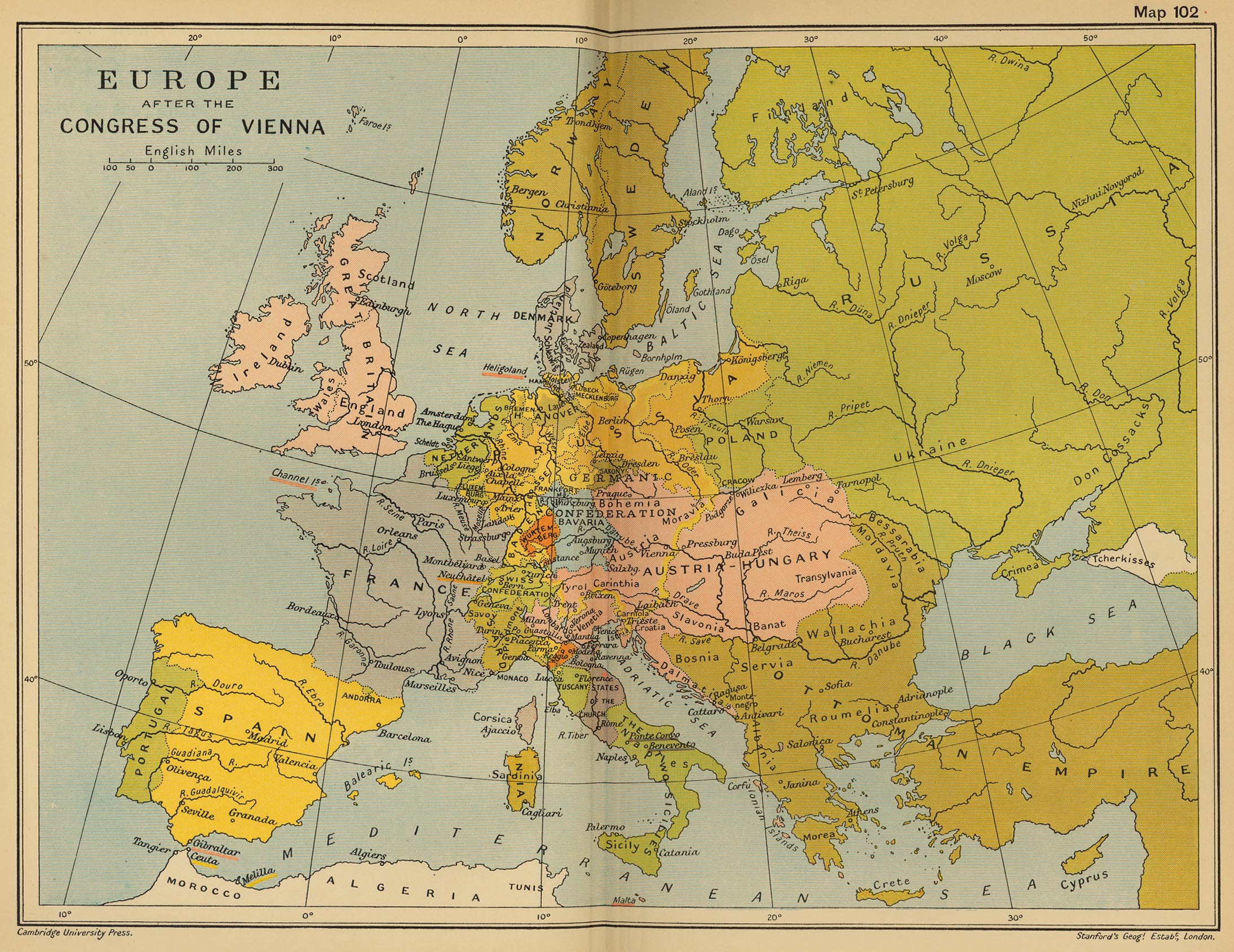 Map of Europe after the Congress of Vienna 1815