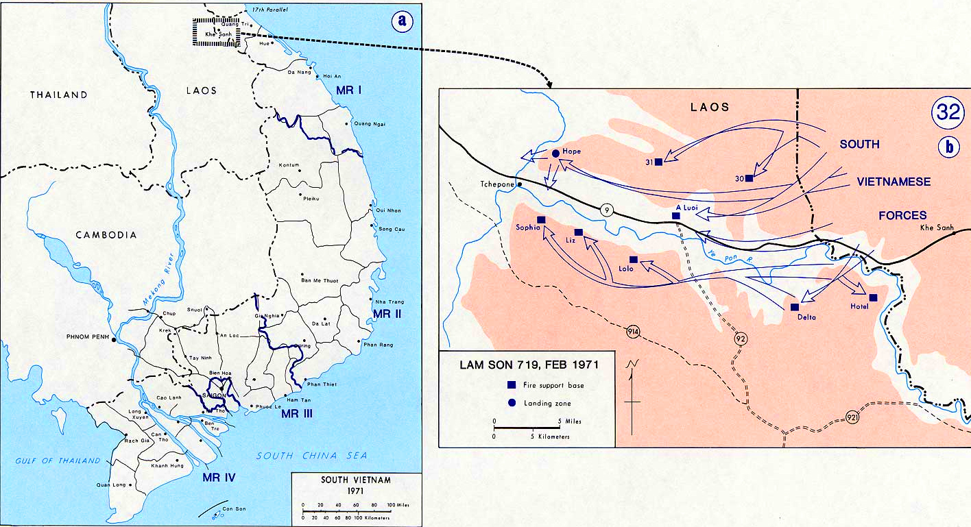 History Map of the Vietnam War. South Vietnam, Lam Son 719, February 1971.