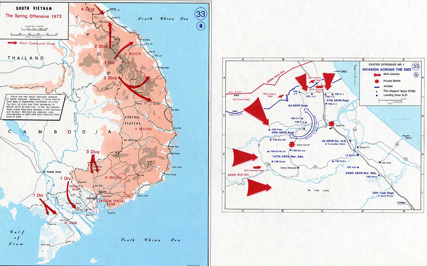 History Map of the Vietnam War. South Vietnam, Spring Offensive 1972, Invasion Across the DMZ.