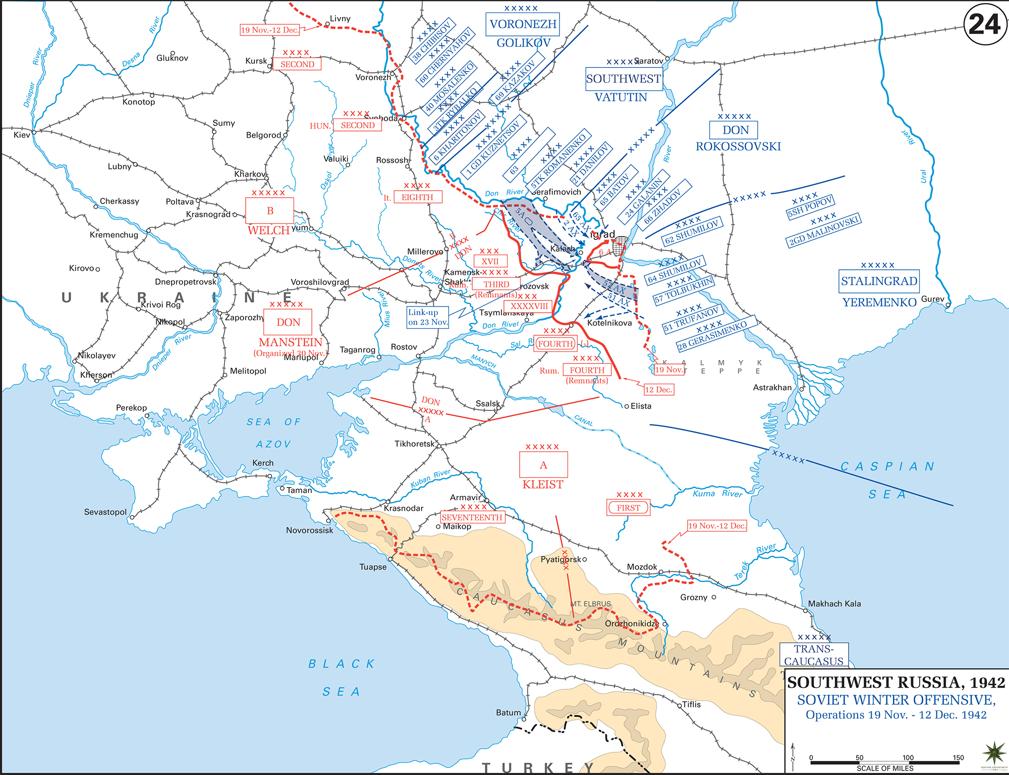 WWII map of the Soviet Winter Offensive November 19 - December 12, 1942