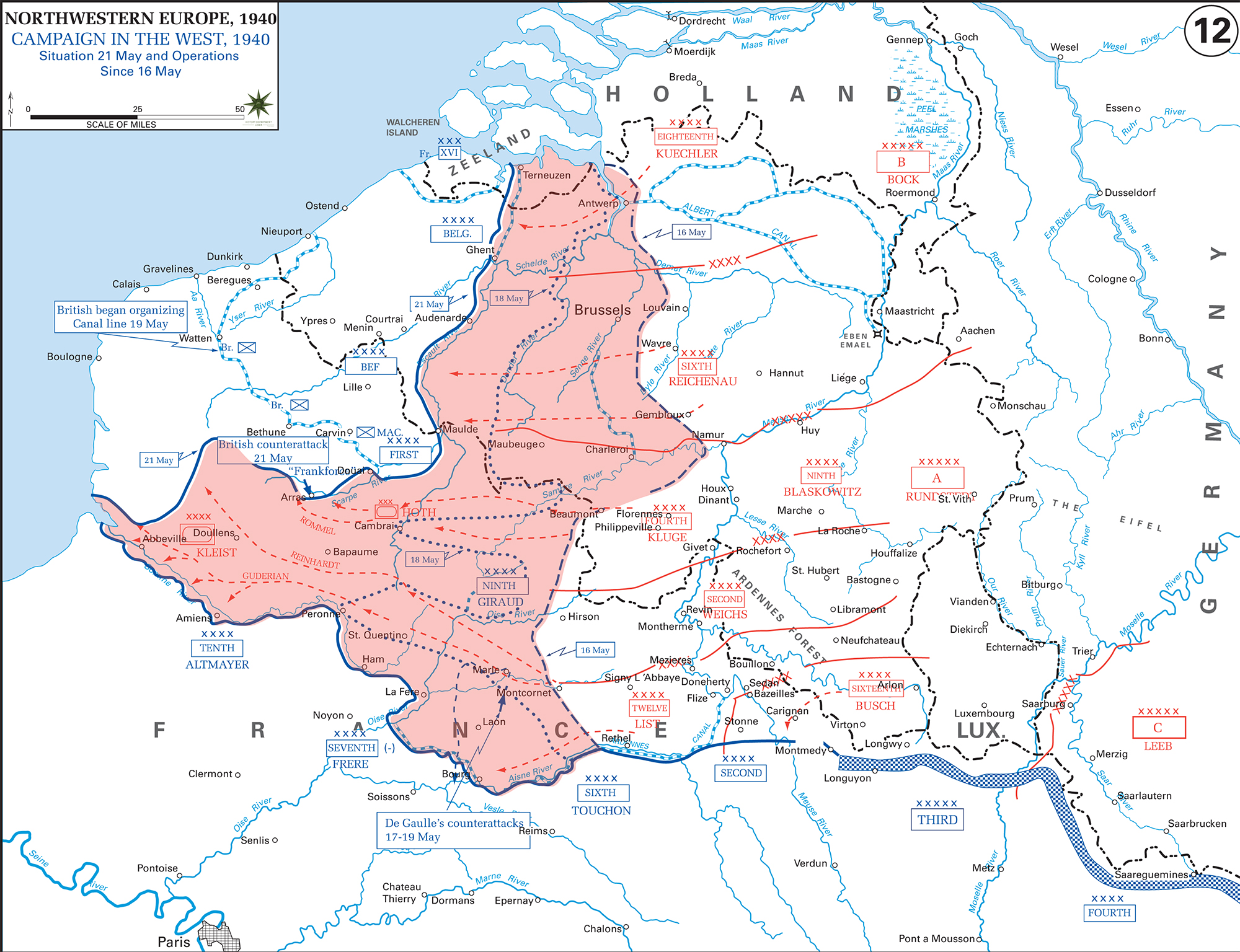 History Map of WWII: The War in the West - Situation and Operations May 16-21, 1940